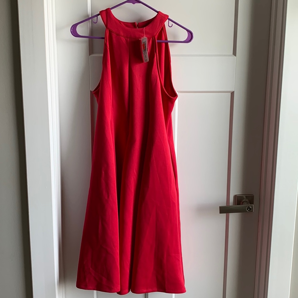 NWT TORRID FUCHSIA PINK SCUBA PLEATED MINI FLUTED DRESS
